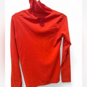 Athleta Red Ribbed Turtle Neck Top